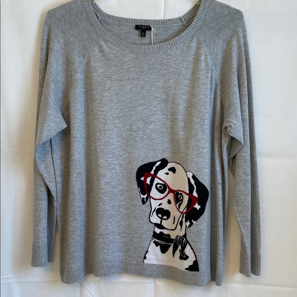 Talbots Gray Knit Sweater with Dalmatian!!